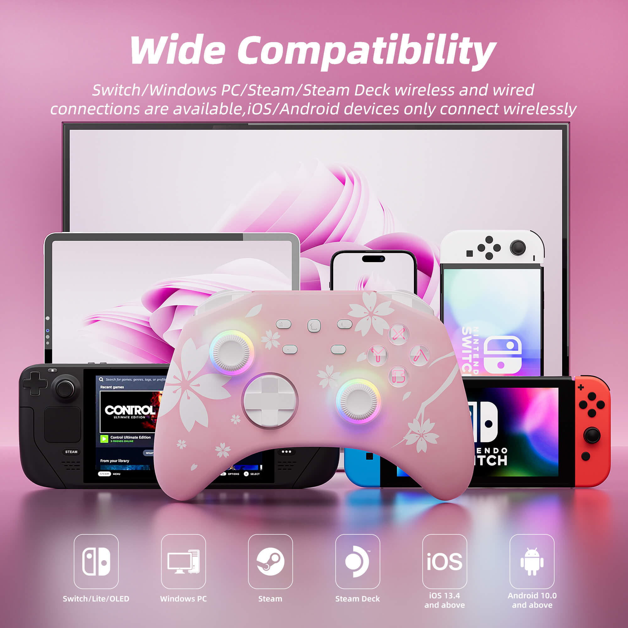 Mytrix Wireless Pro Controller Sakura Pink, Bluetooth Controller with Programmable Mytrix Wireless Pro Controller Sakura Pink, Bluetooth Controller with Programmable